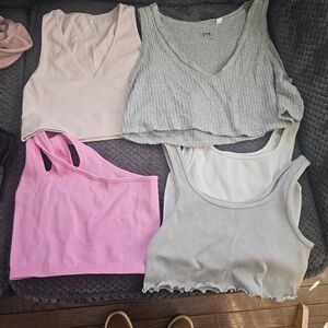 Aerie Ribbed Tank Tops - Pink, Gray, White